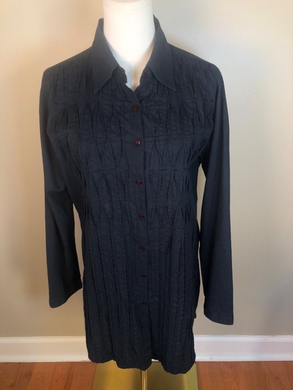 Yoshi Black Textured Pintuck Pleated Avant Garde Longline Blouse Sz M Whimsigoth